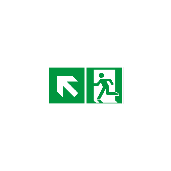 Rettungszeichen ISO 7010 / E001 Rettungsweg links aufw&auml;rts nachleuchtend